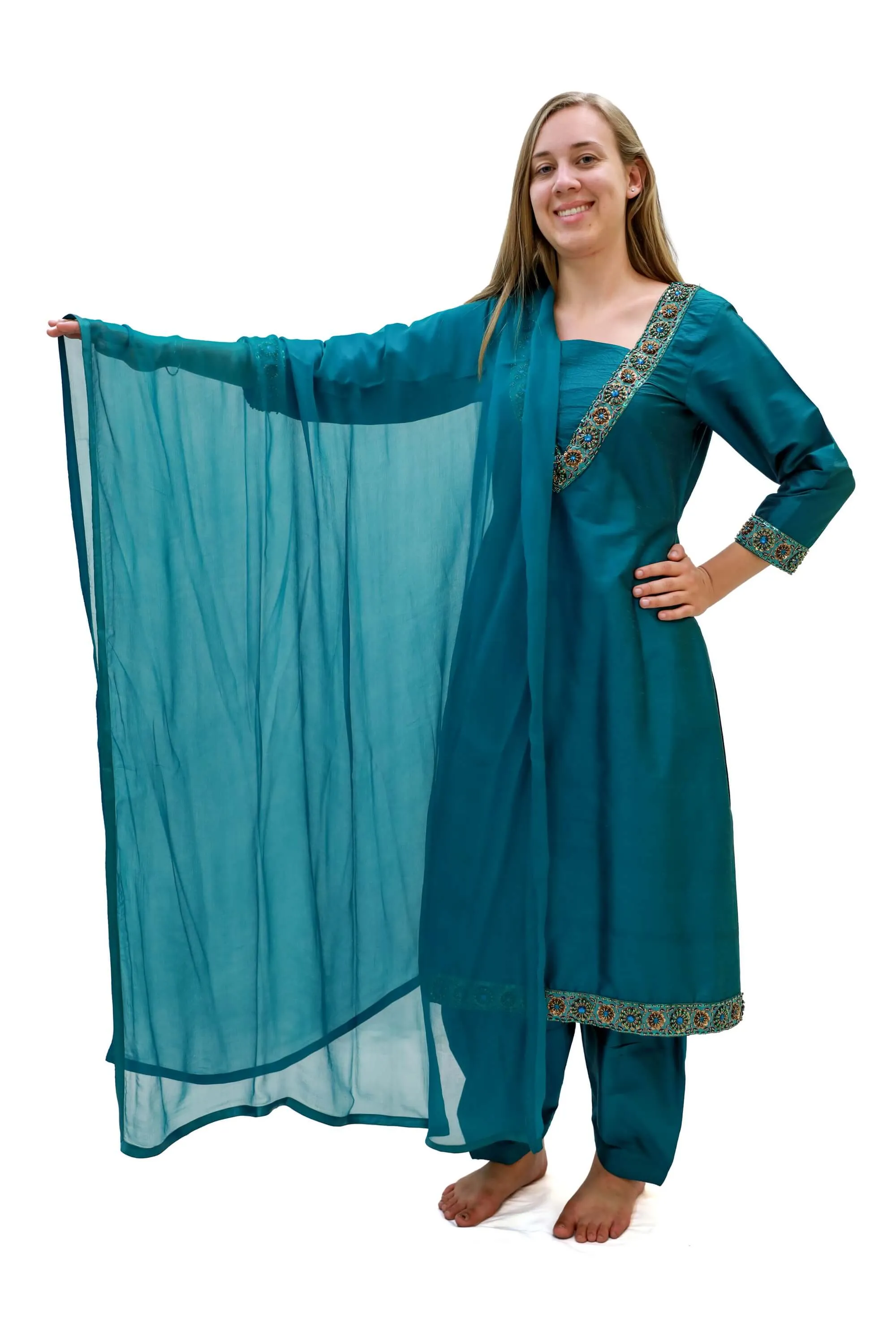 Teal Silk Salwar Kameez-Suit