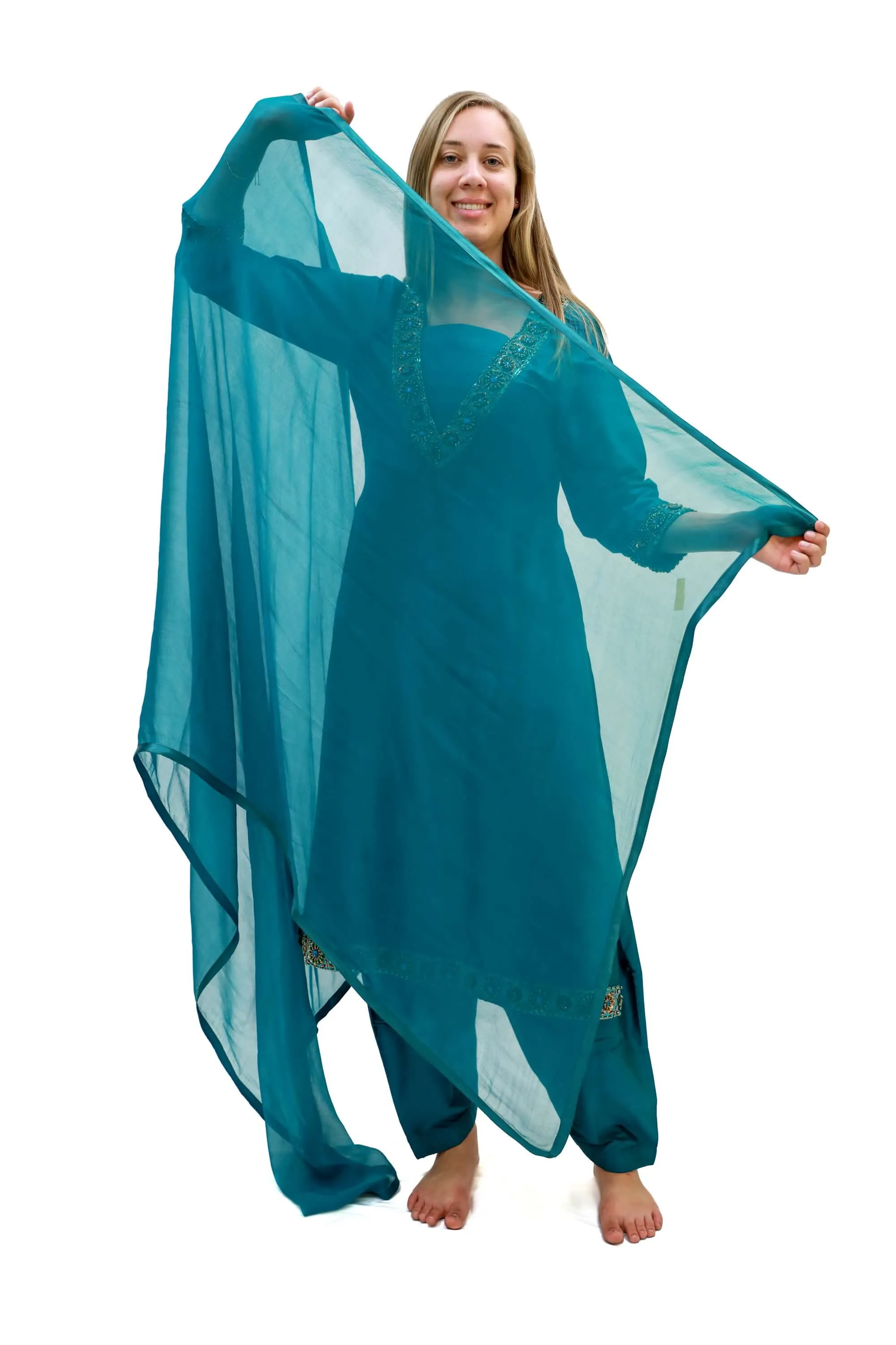 Teal Silk Salwar Kameez-Suit