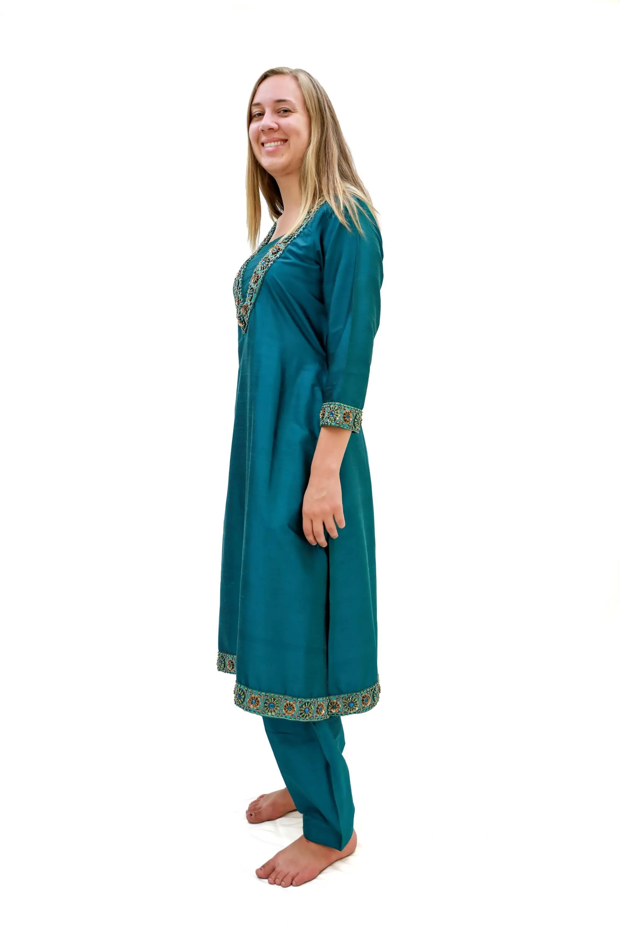 Teal Silk Salwar Kameez-Suit