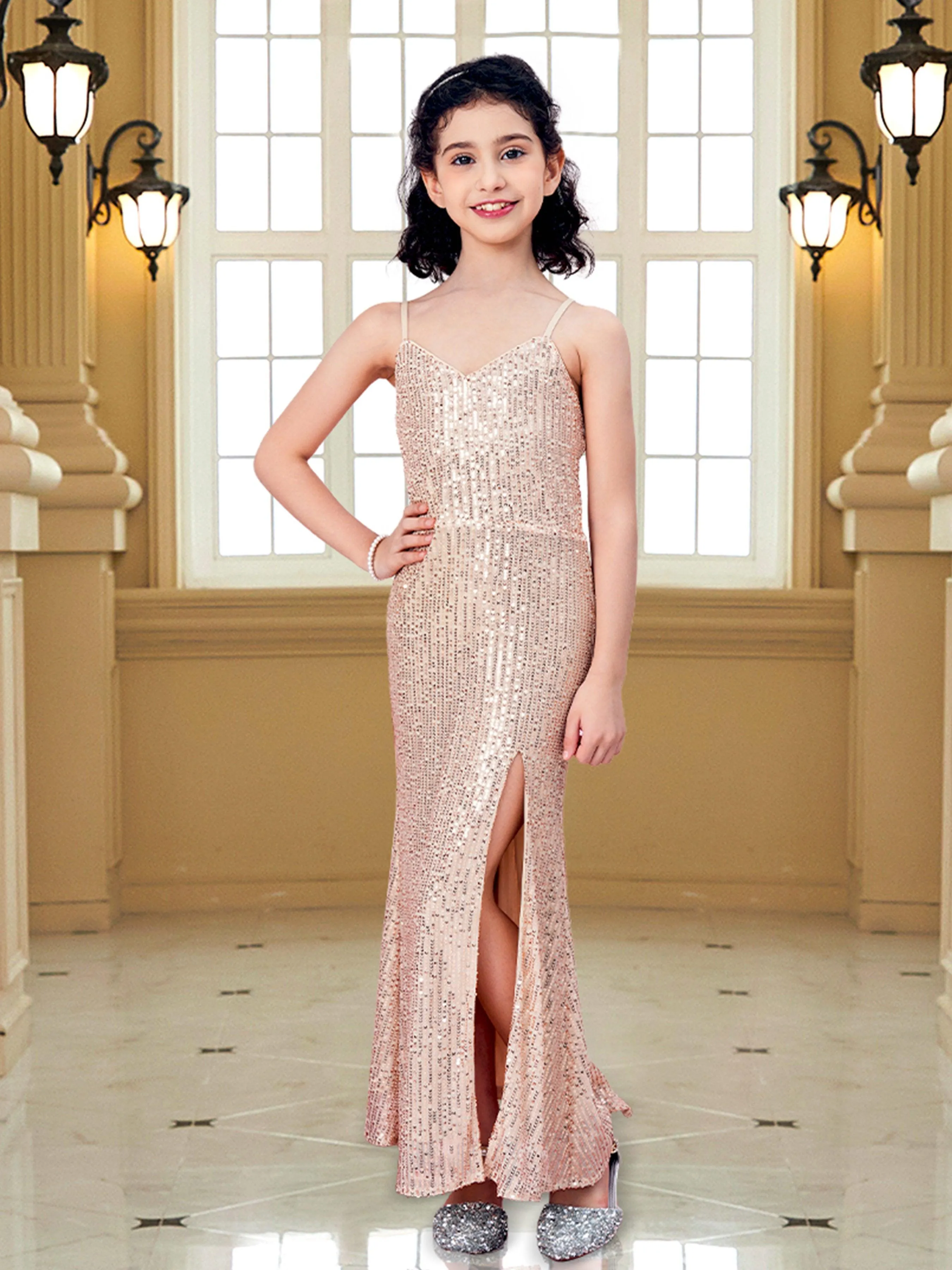 Teen Girl Spaghetti Straps Sequin Dress CXH1182