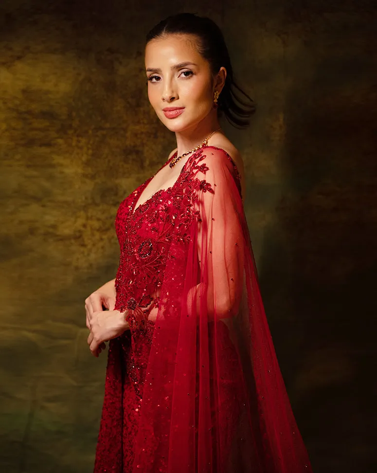 The Red Sequins Drape Gown