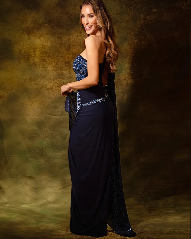 The Shimmering Blue Embroidered Gown