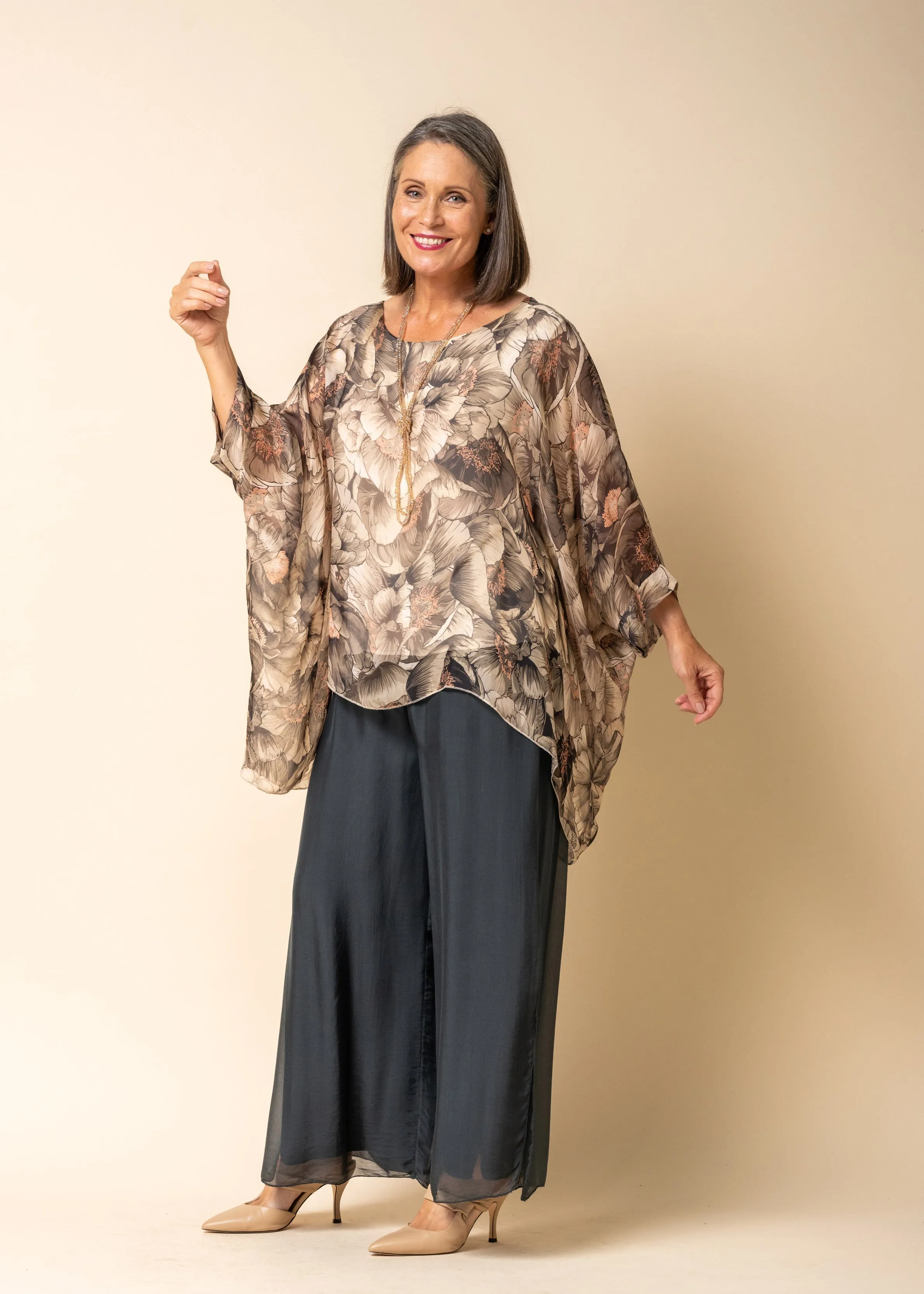Thea Silk Top in Mocha