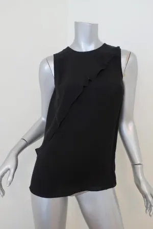 Theory Blouse Charelle Black Silk Size Petite Sleeveless Cascade Top