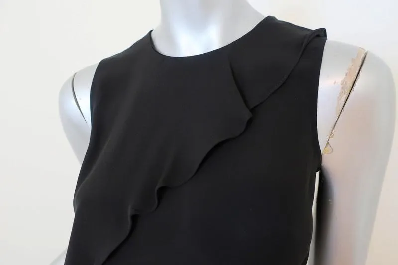 Theory Blouse Charelle Black Silk Size Petite Sleeveless Cascade Top