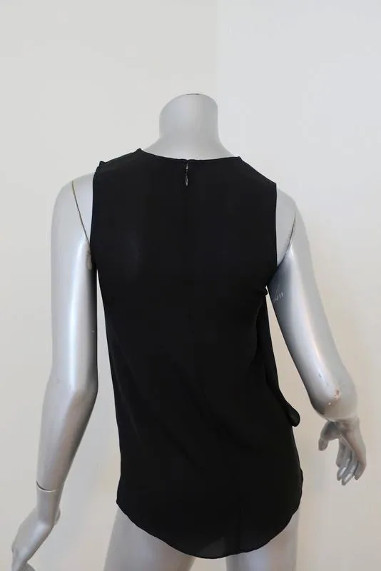 Theory Blouse Charelle Black Silk Size Petite Sleeveless Cascade Top