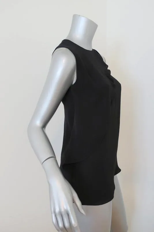 Theory Blouse Charelle Black Silk Size Petite Sleeveless Cascade Top