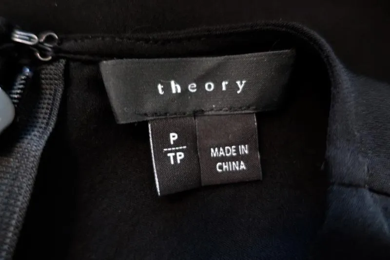 Theory Blouse Charelle Black Silk Size Petite Sleeveless Cascade Top