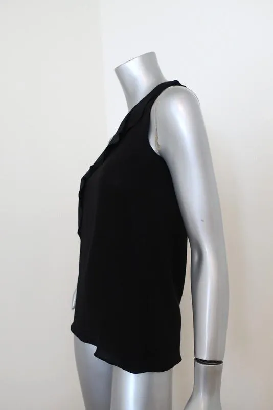 Theory Blouse Charelle Black Silk Size Petite Sleeveless Cascade Top