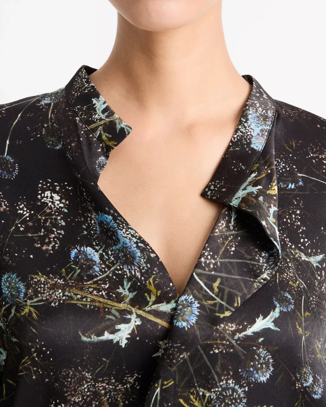 THISTLE DRAPED COLLAR BLOUSE IN AQUA SHADOW