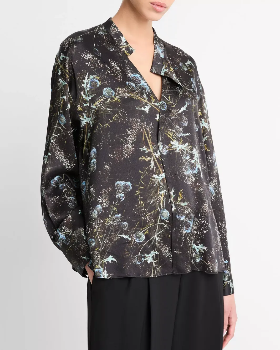 THISTLE DRAPED COLLAR BLOUSE IN AQUA SHADOW