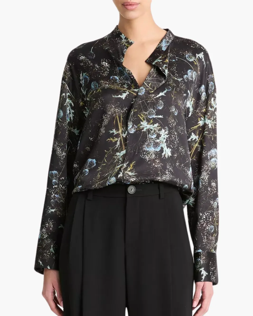 THISTLE DRAPED COLLAR BLOUSE IN AQUA SHADOW
