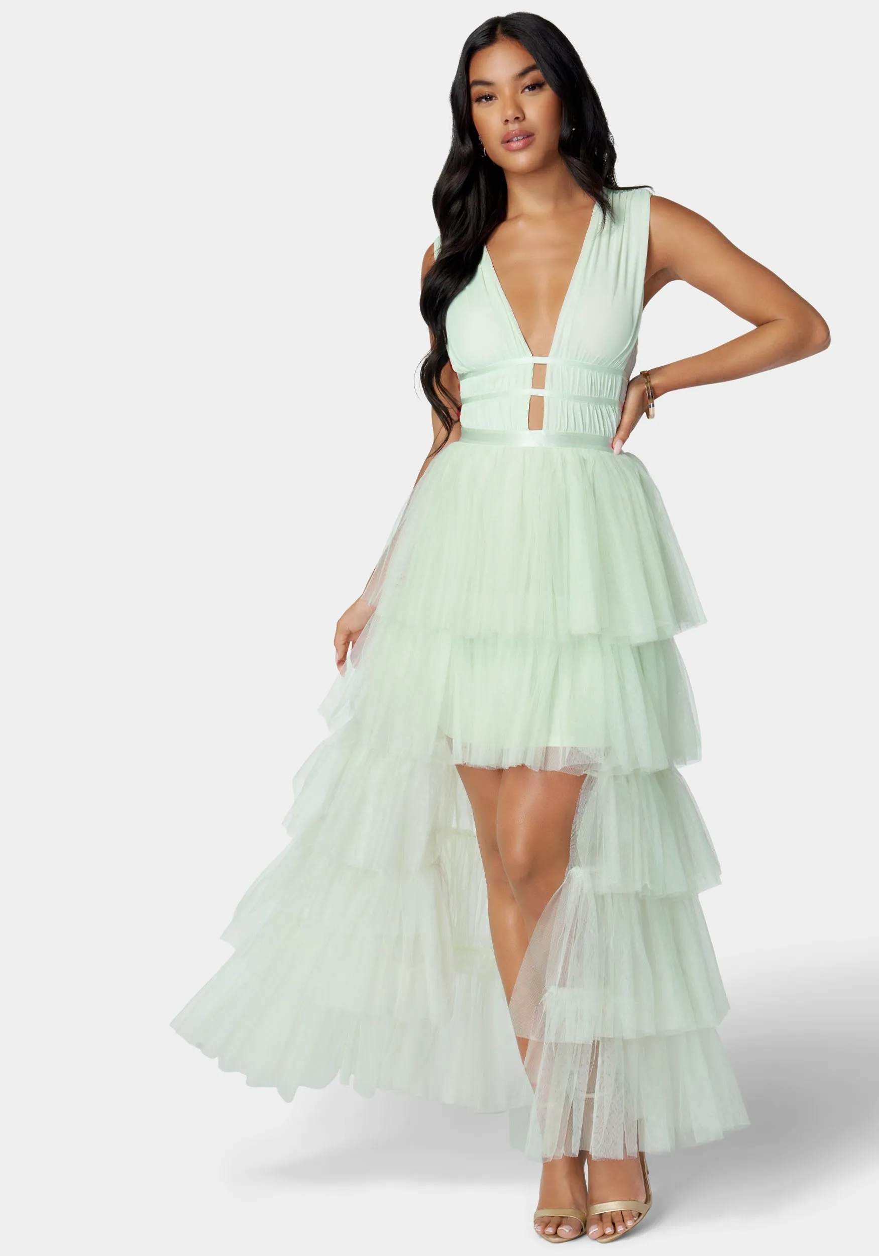 Tiered High Low Mesh Dress
