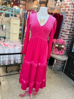 Tiered Pink Velvet Maxi Dress - SALE