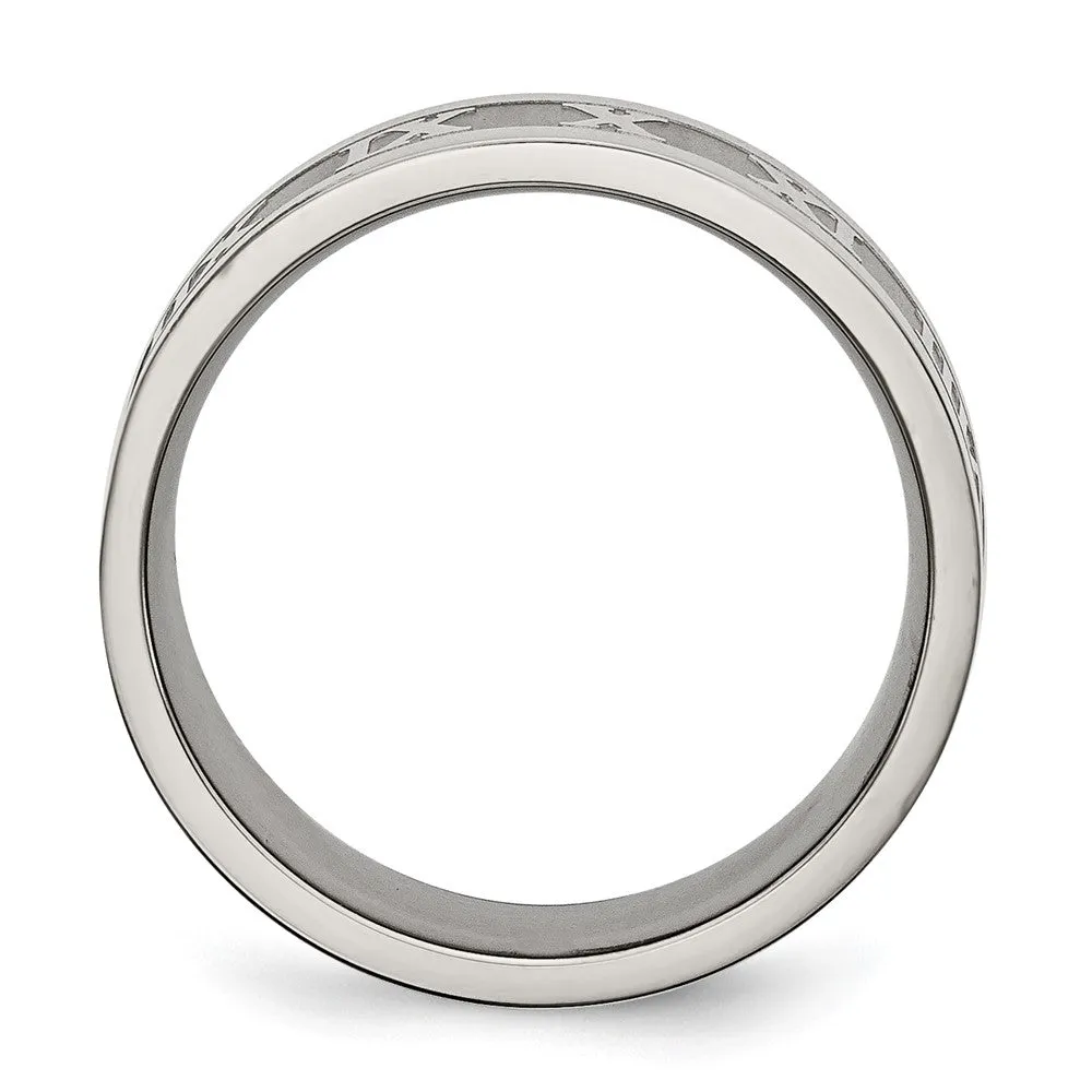 Titanium Satin Center 8mm Roman Numerals Flat Band