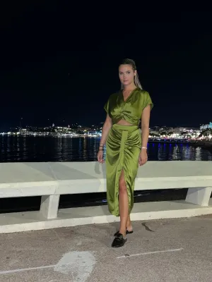Top verde satin annodato