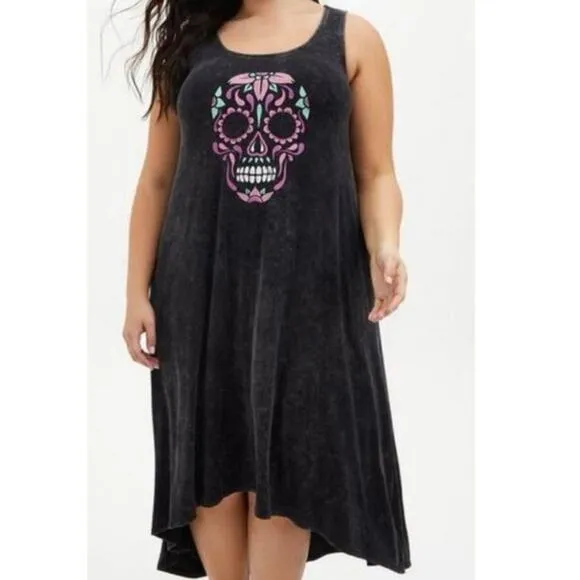 Torrid Super Soft Knits size 0 sugar skull long maxi dress black