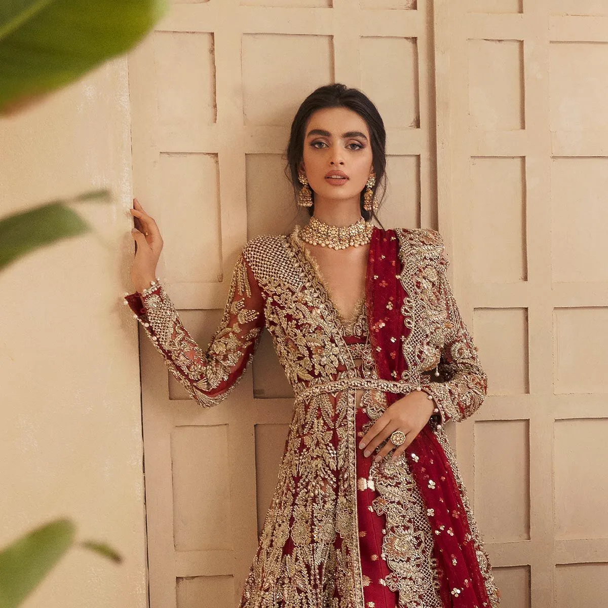 Traditional Lehenga Gown Red Bridal Dress Pakistani