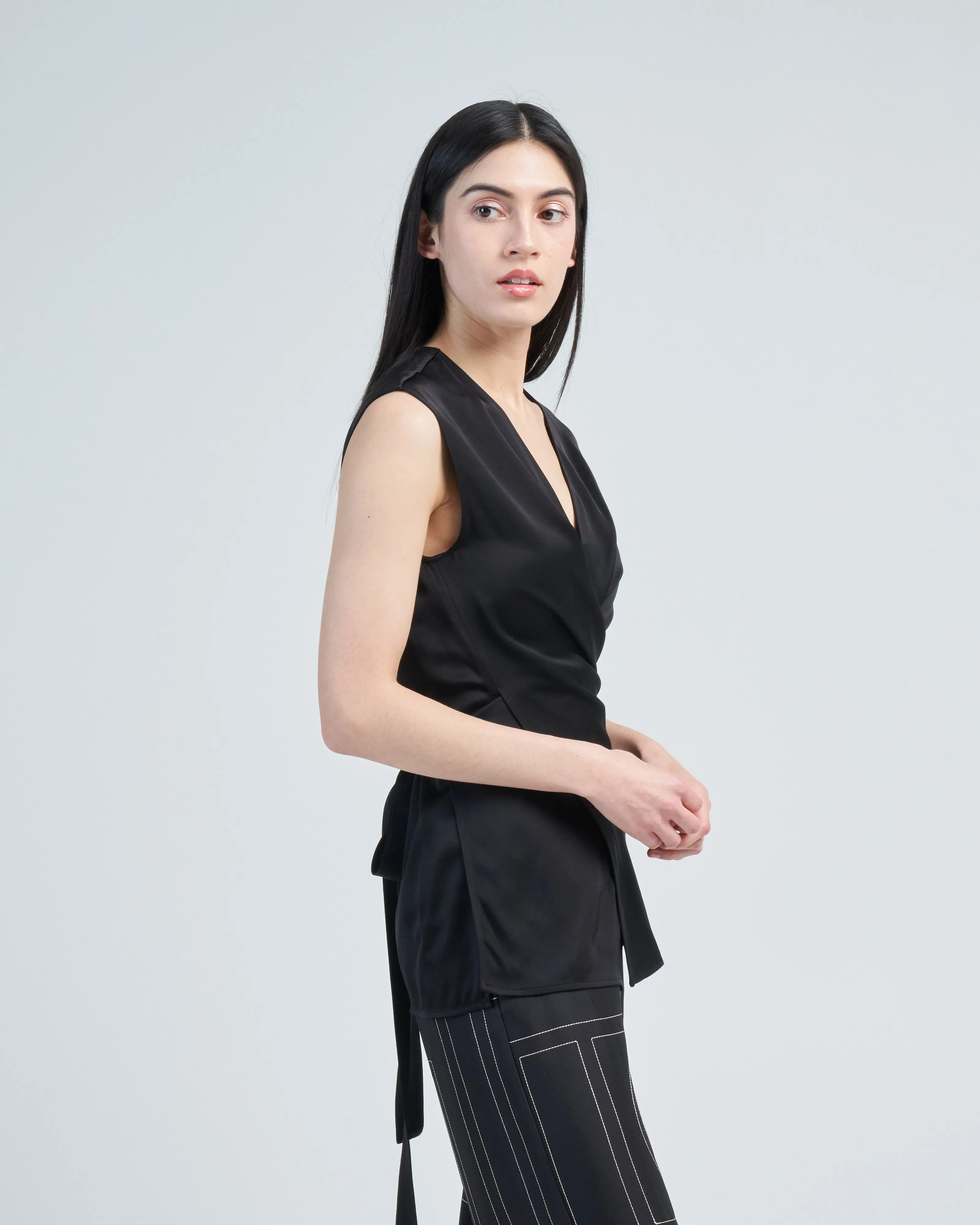 twisted satin tie top
