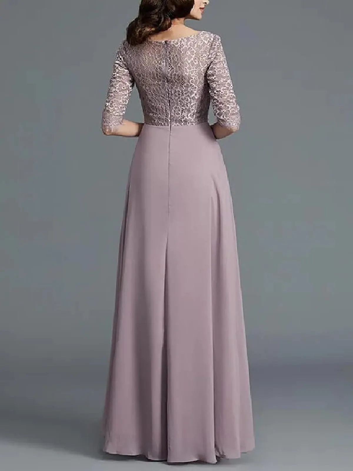Two Piece A-Line Bateau Neck Lace Chiffon Ankle Length Mother of Bride Dress