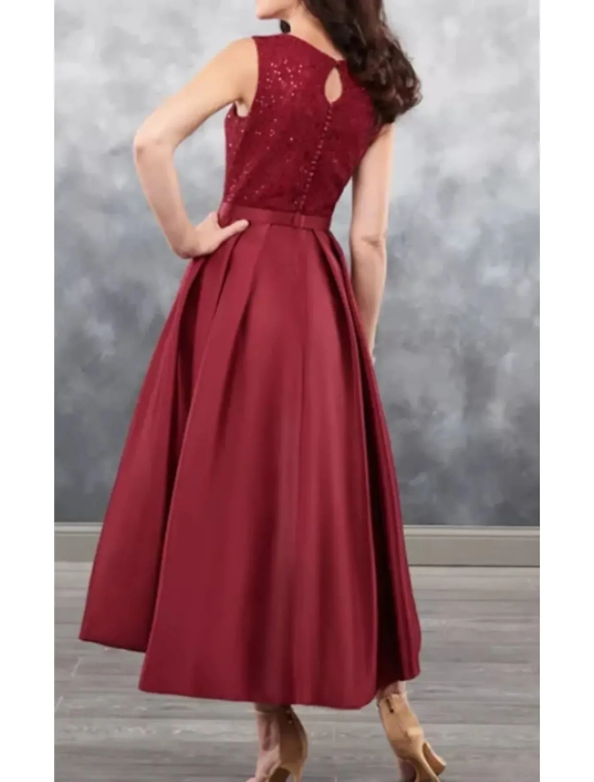 Two Piece Hi Low Scoop Neck Satin Mother of Bride Dress, 3/4 Sleeve Coat