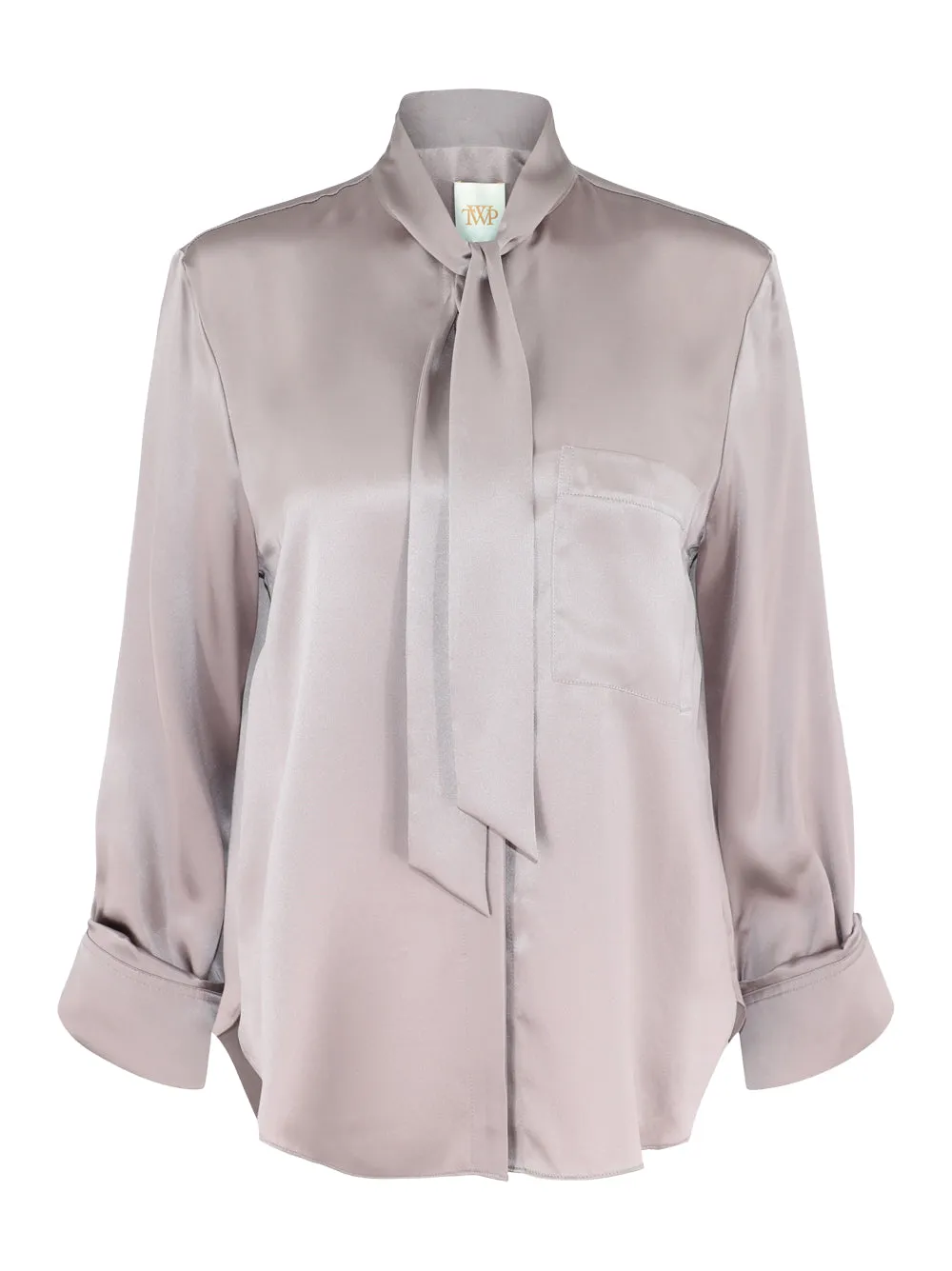 TWP Boyfriend Shirt With Tie in Light Grey