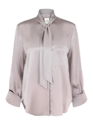 TWP Boyfriend Shirt With Tie in Light Grey