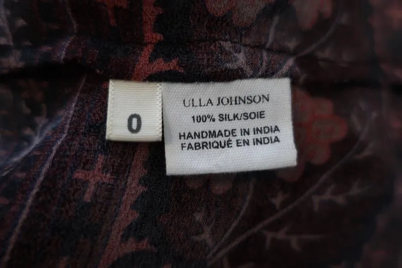 Ulla Johnson Blouse Bea Black/Red Floral Print Silk Size 0 Peasant Top
