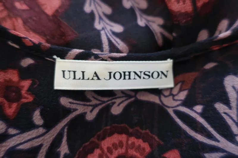 Ulla Johnson Blouse Bea Black/Red Floral Print Silk Size 0 Peasant Top