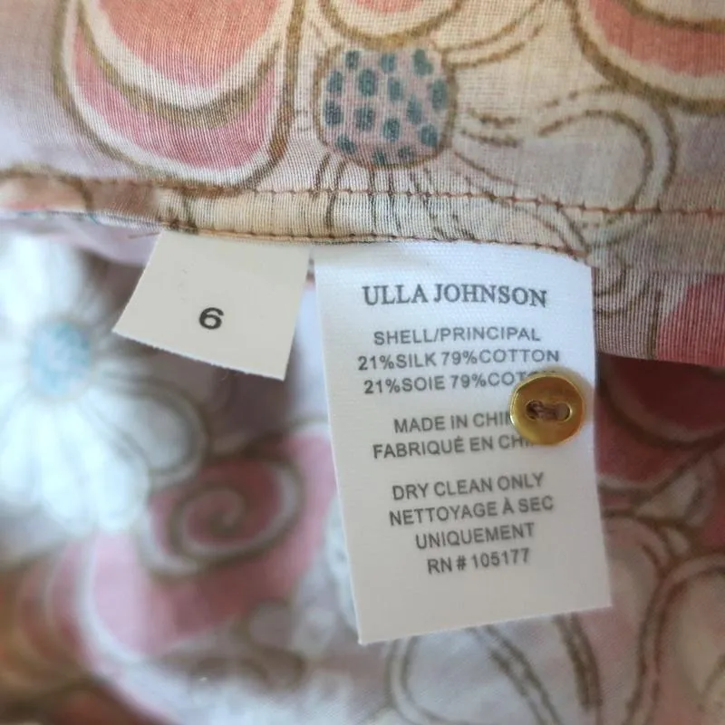 Ulla Johnson Blouse Doris Petunia Printed Organza Size 6 Puff Sleeve Top NEW