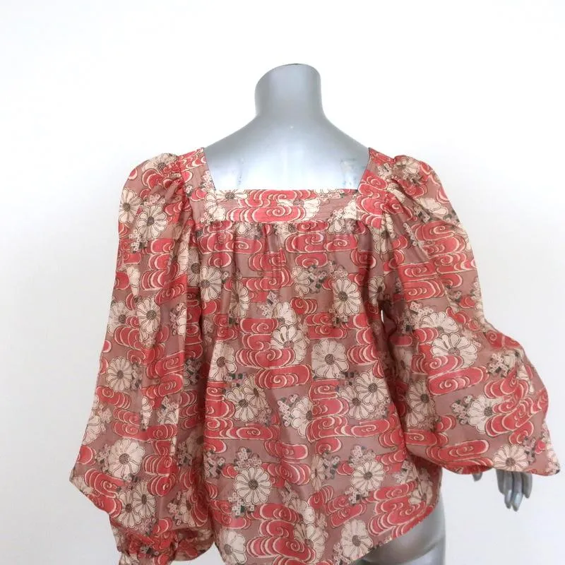 Ulla Johnson Blouse Doris Petunia Printed Organza Size 6 Puff Sleeve Top NEW