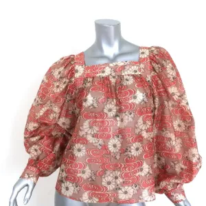 Ulla Johnson Blouse Doris Petunia Printed Organza Size 6 Puff Sleeve Top NEW