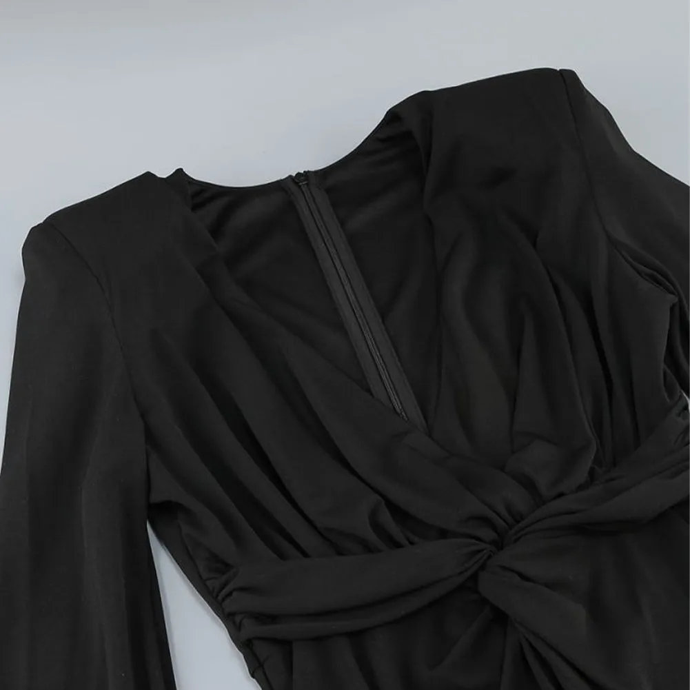 V Neck Long Sleeve Low Cut Maxi Dress ZNSBA1180