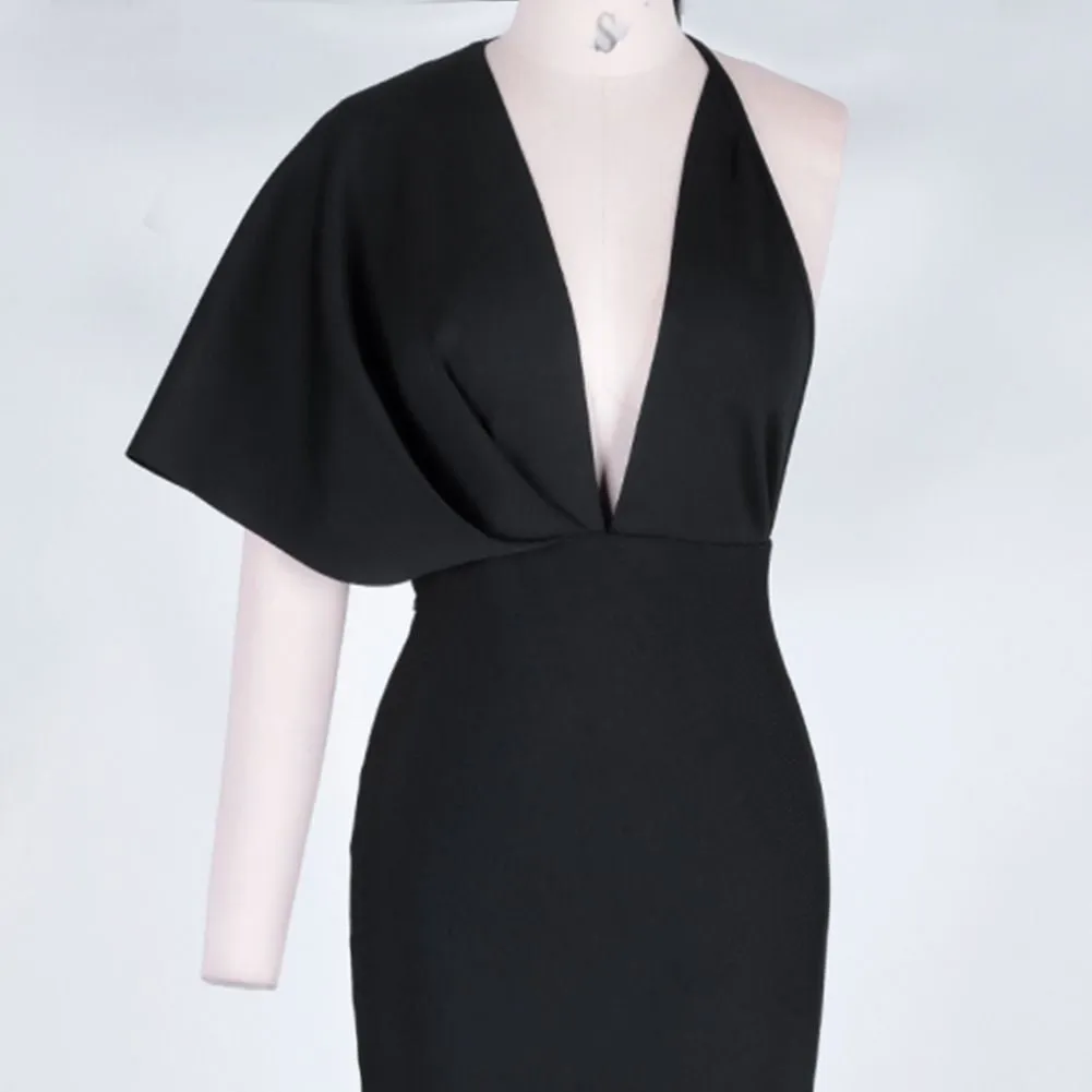 V Neck Short Sleeve Backless Maxi Bandage Dress PF19077