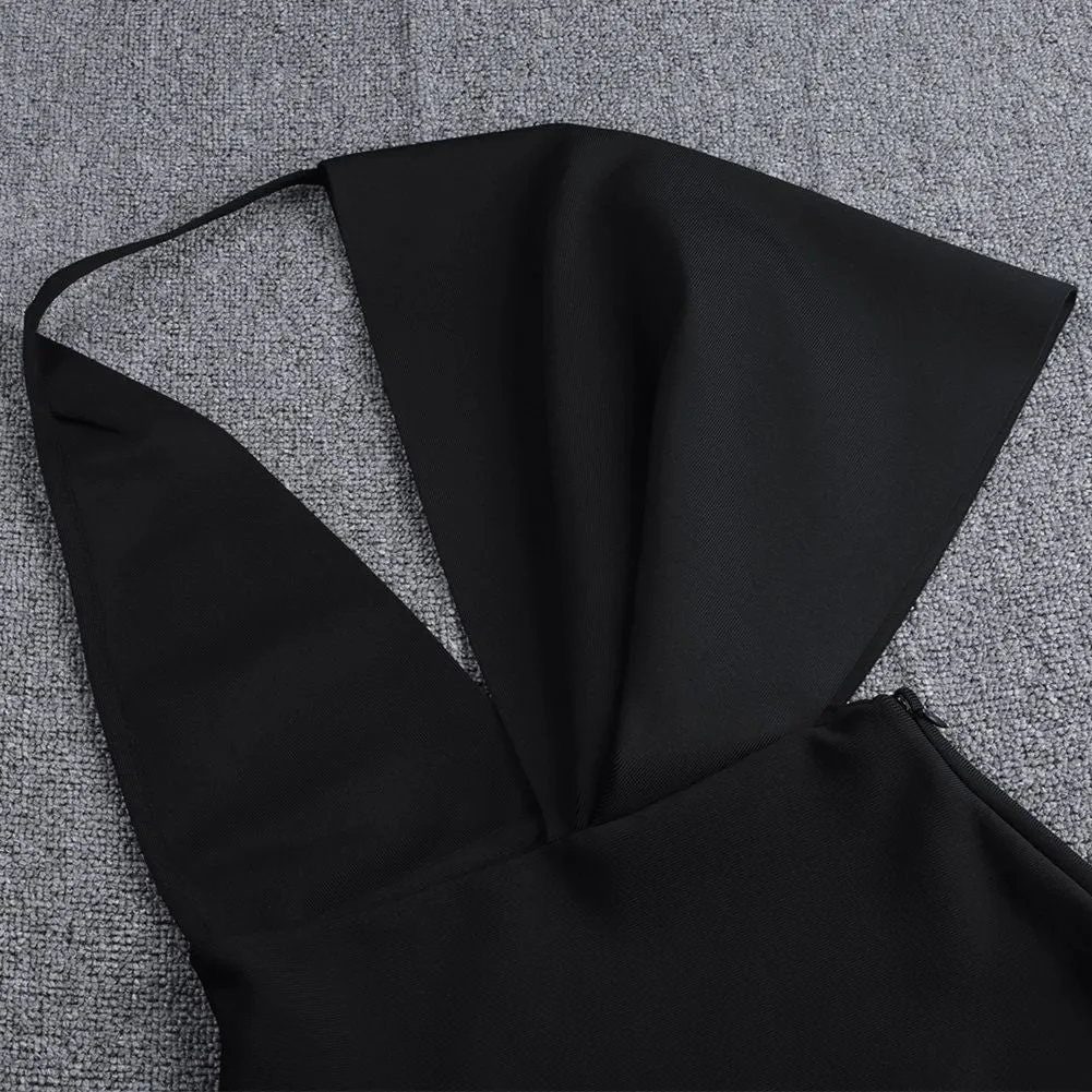 V Neck Short Sleeve Backless Maxi Bandage Dress PF19077