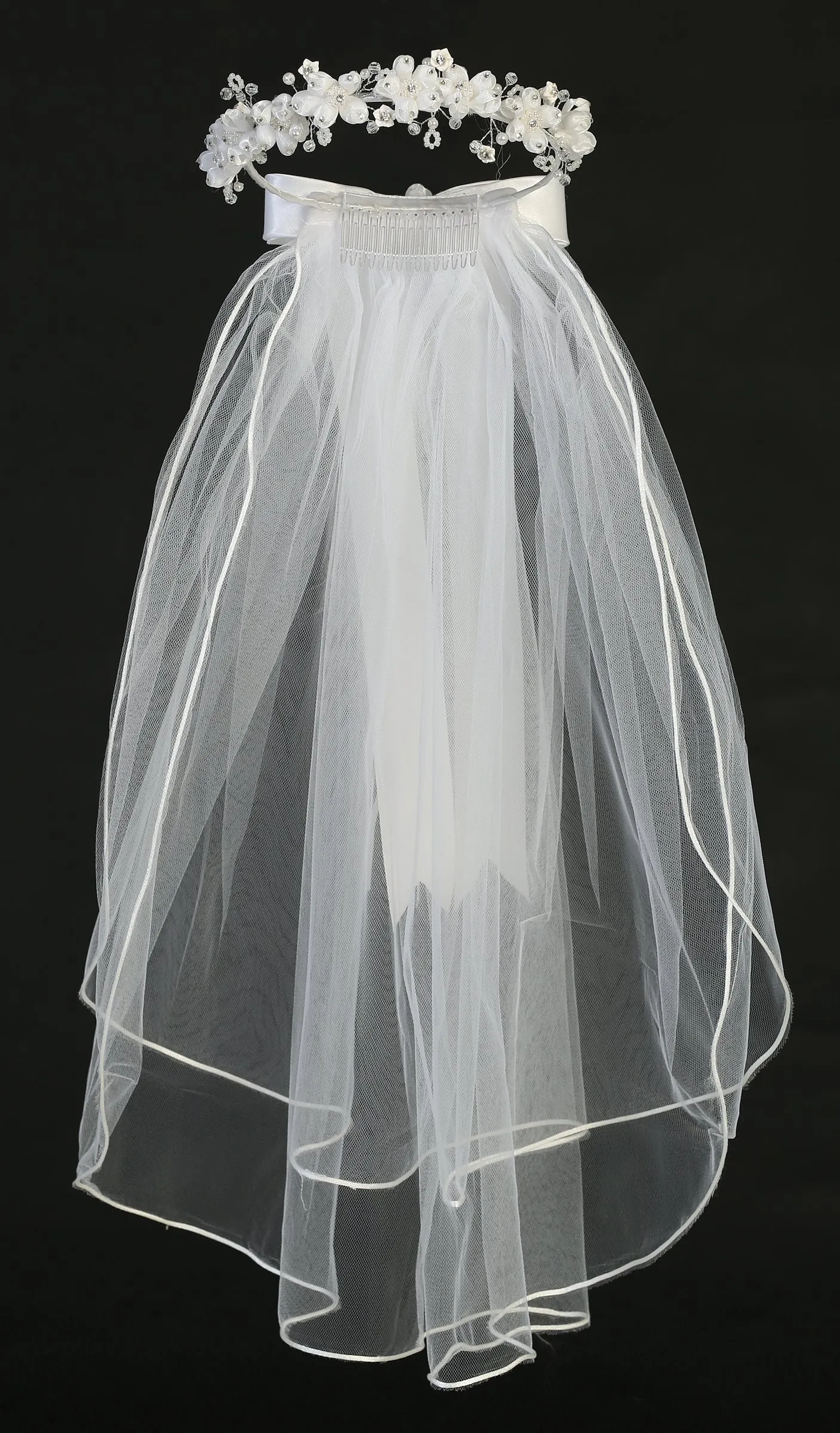 Veil with Organza Flowers and Rhinestones T-85