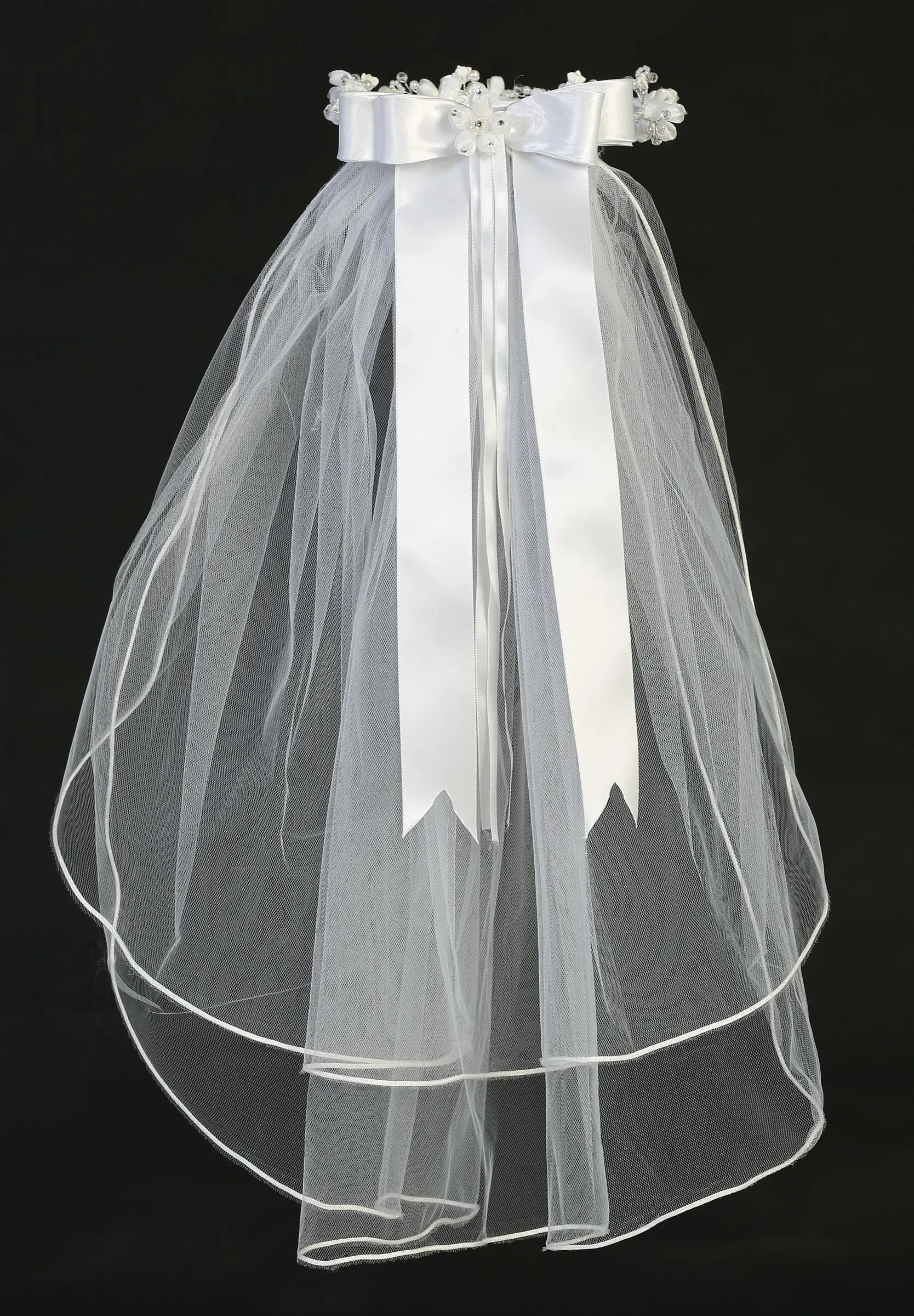 Veil with Organza Flowers and Rhinestones T-85