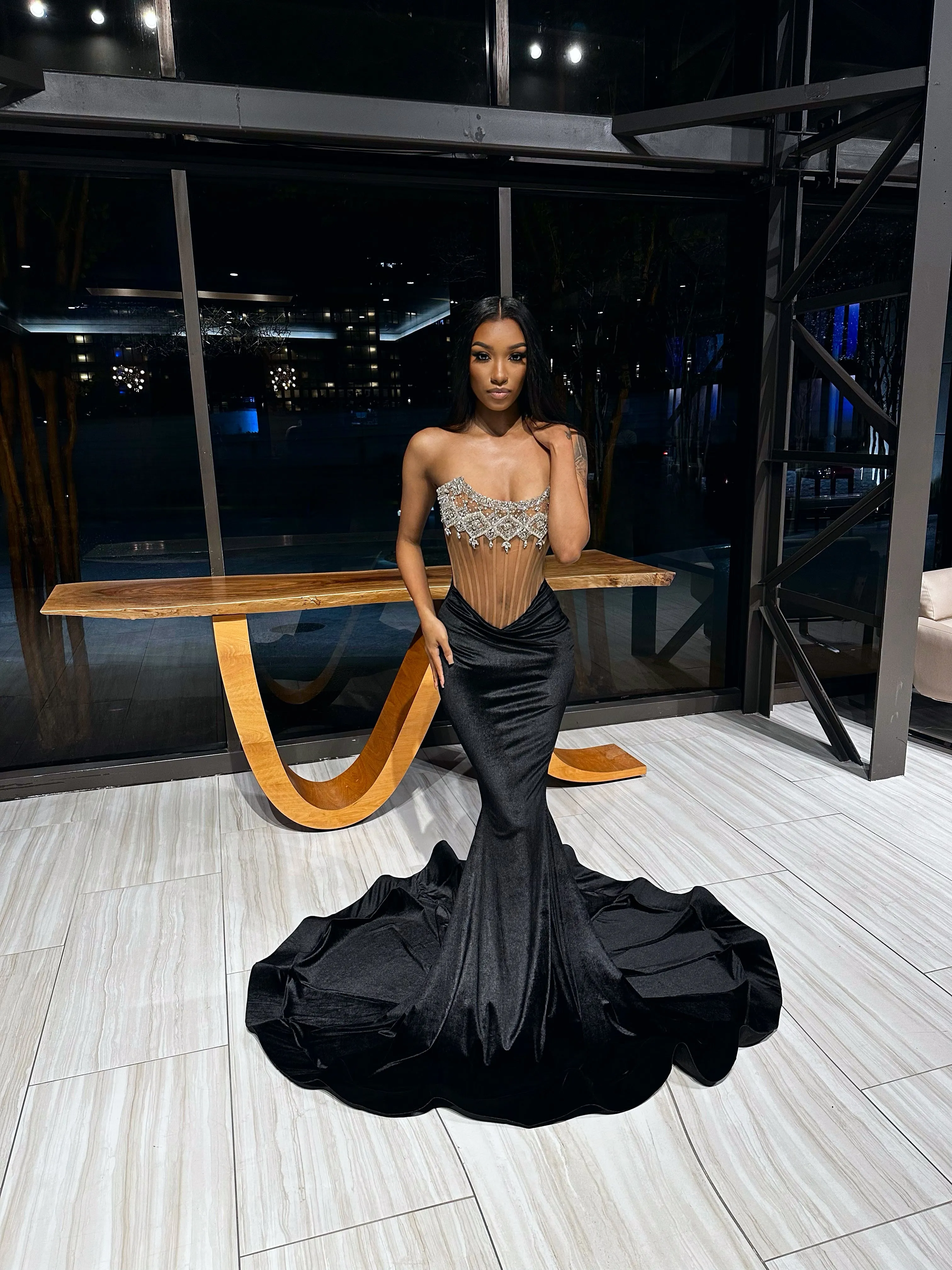 Velvet Crystal Corst Mermaid Gown