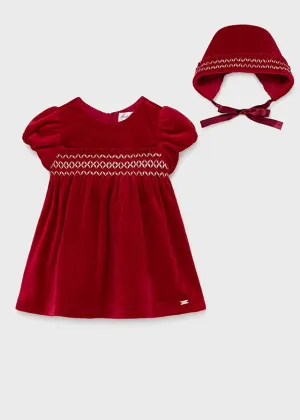 Velvet Dress with Bonnet- Red 2.819