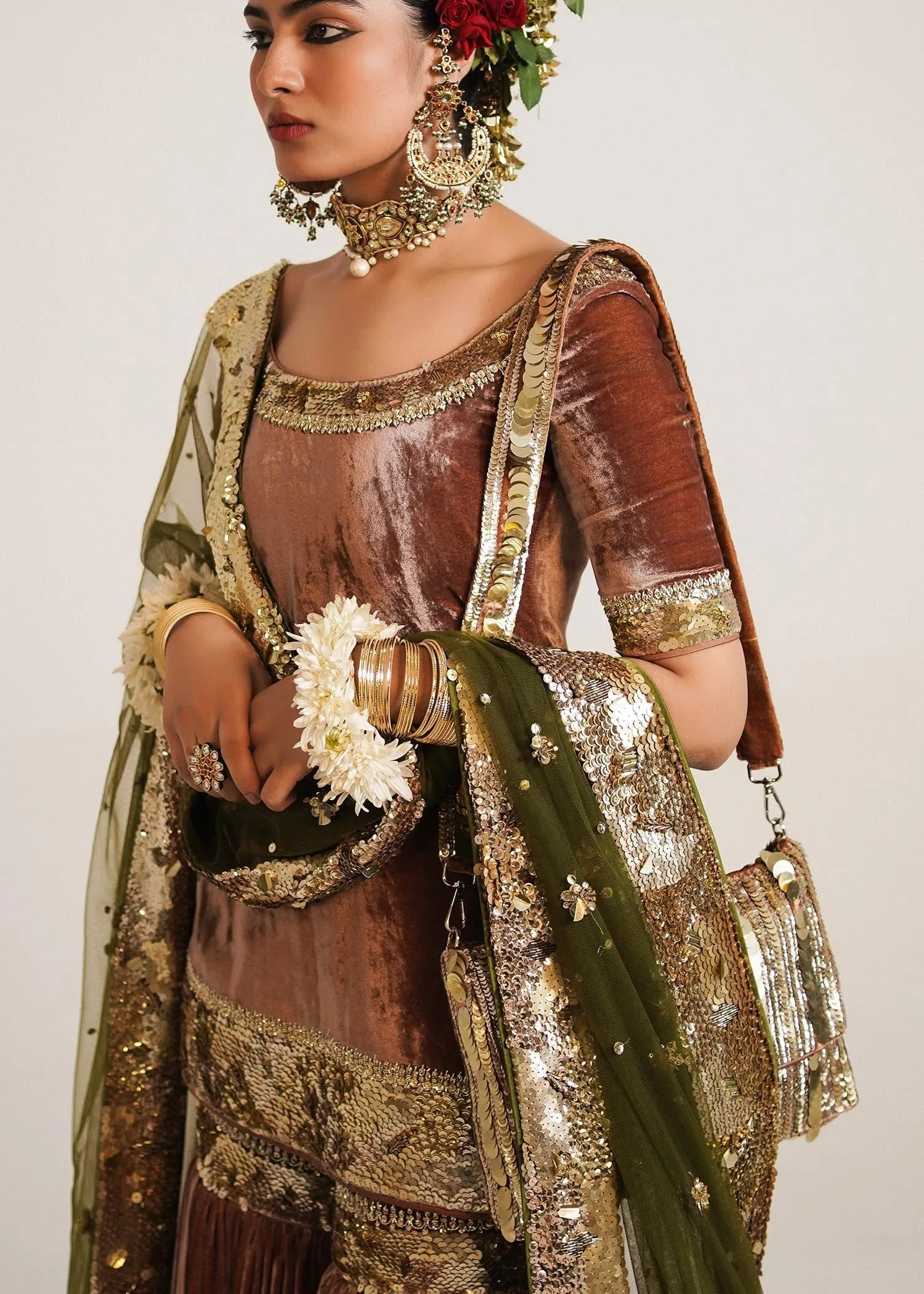 Velvet Gharara Kameez and Net Dupatta Wedding Dress