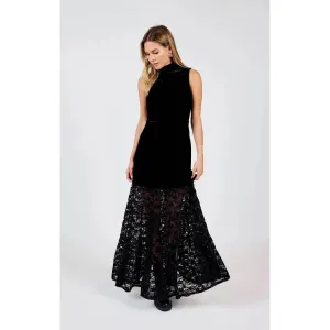 VELVET LACE CONTRAST MAXI DRESS