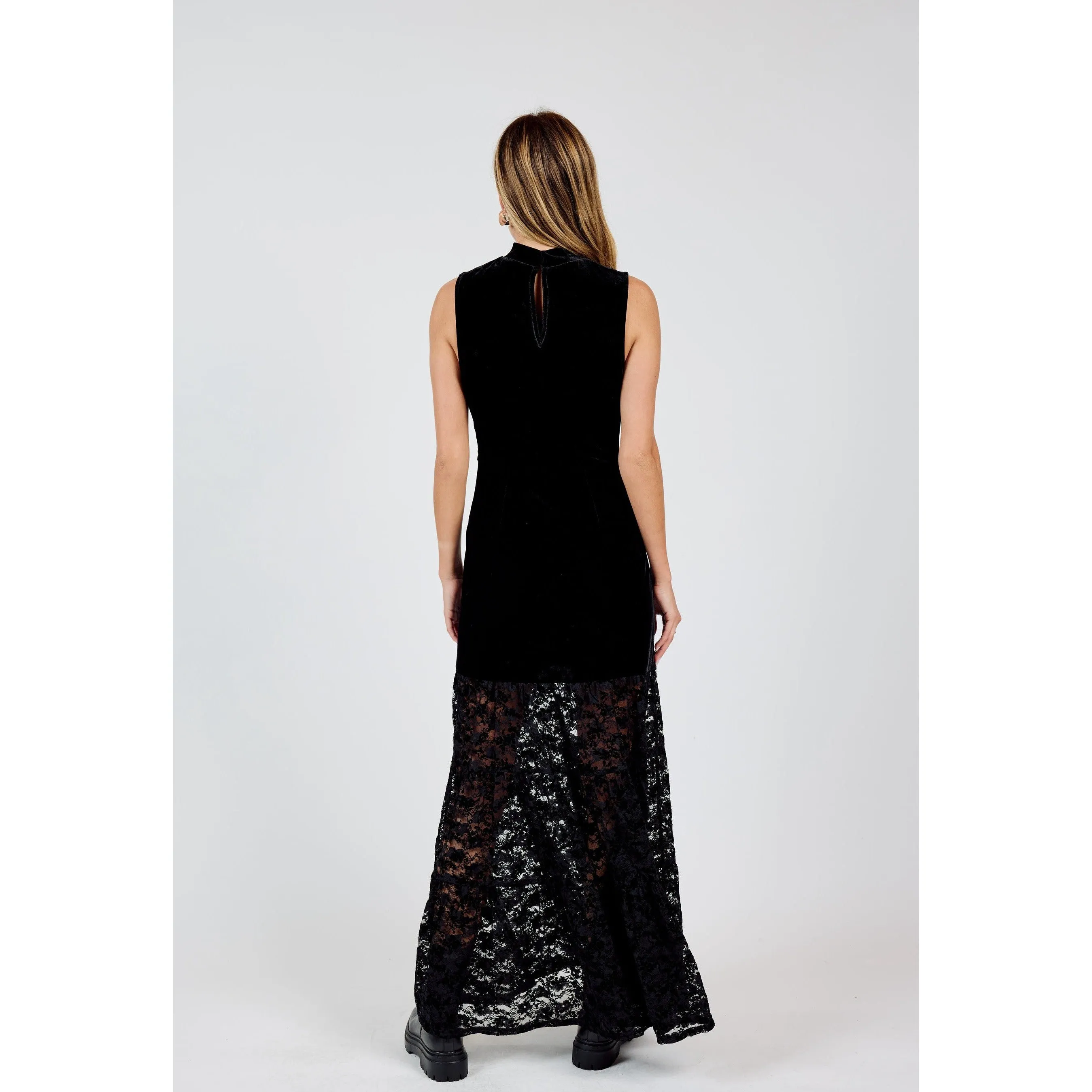 VELVET LACE CONTRAST MAXI DRESS