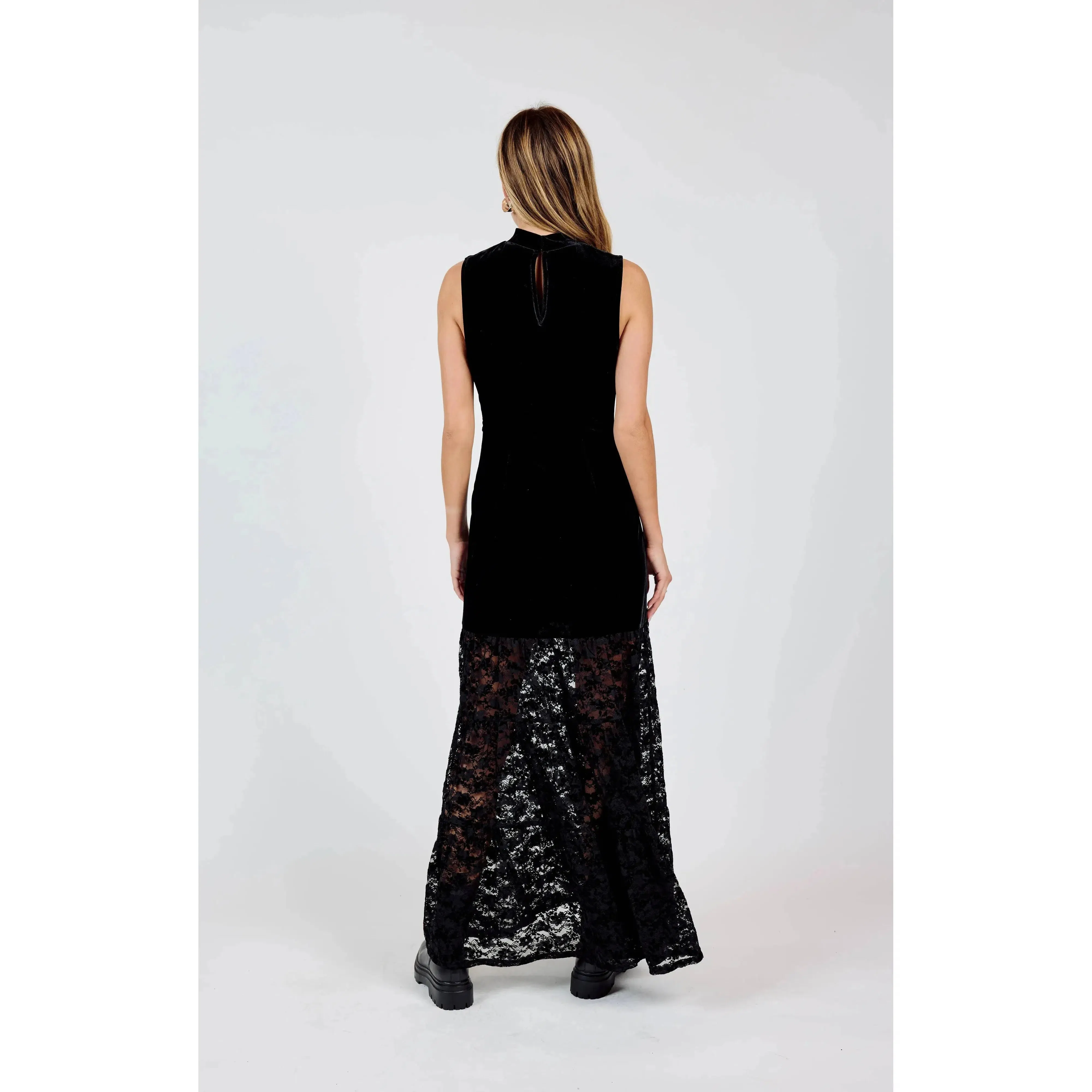 VELVET LACE CONTRAST MAXI DRESS