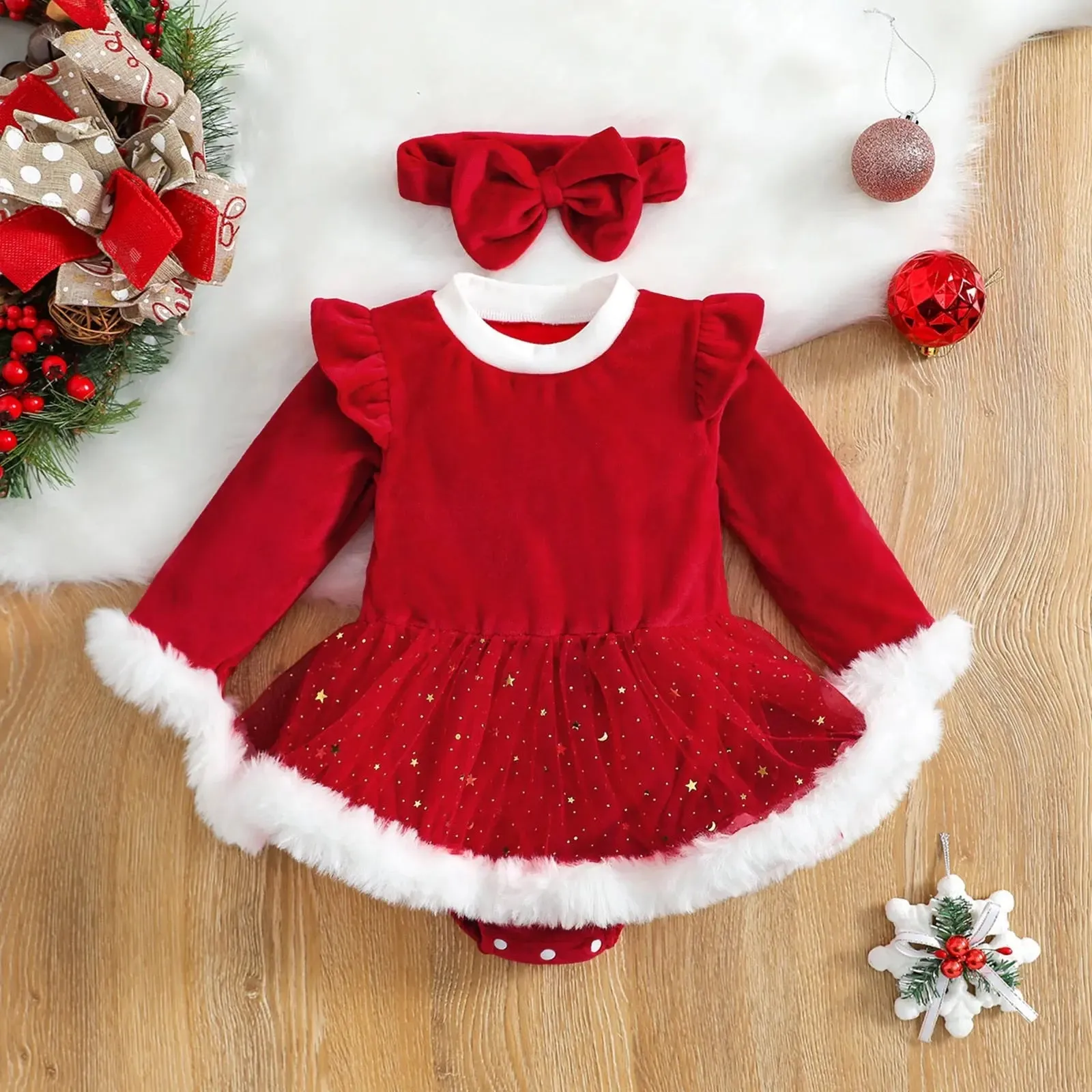 Velvet Ruffle Santa's Dress