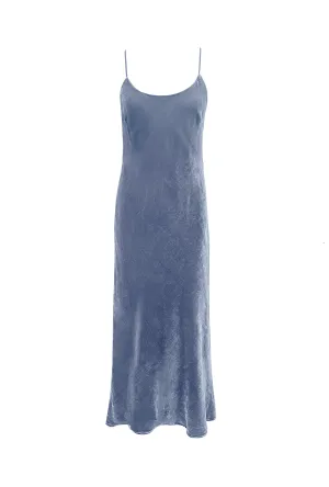 Velvet Strap Long Bias Dress - Ash Blue
