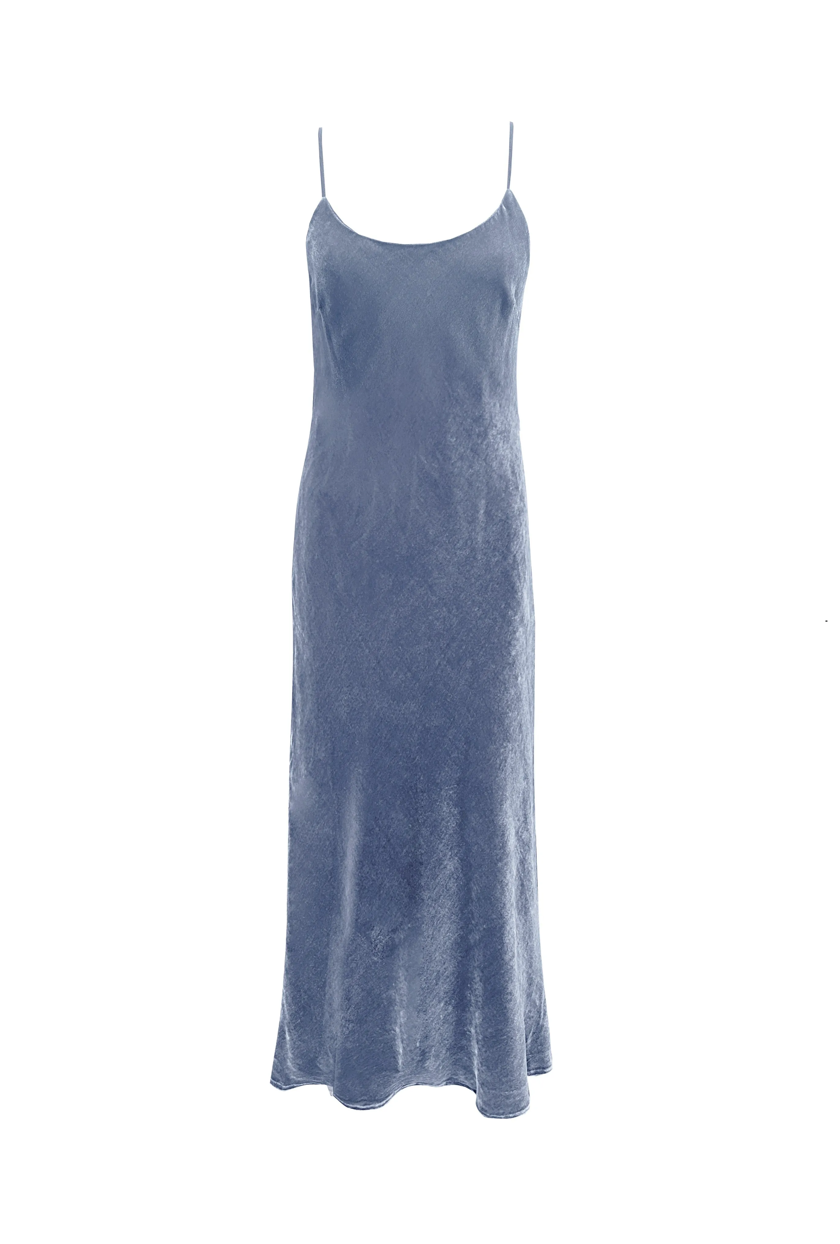 Velvet Strap Long Bias Dress - Ash Blue