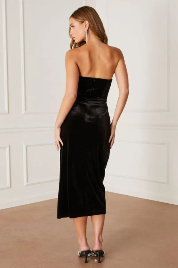 Velvet Strapless Midi Dress