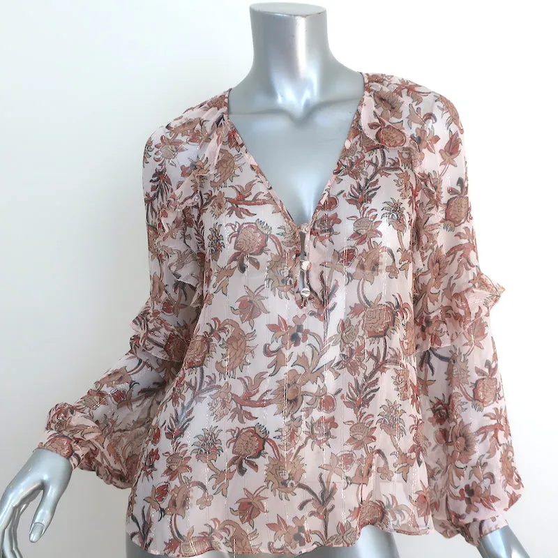 Veronica Beard Blouse Zanita Floral Print Ruffed Chiffon Size 4 Long Sleeve Top