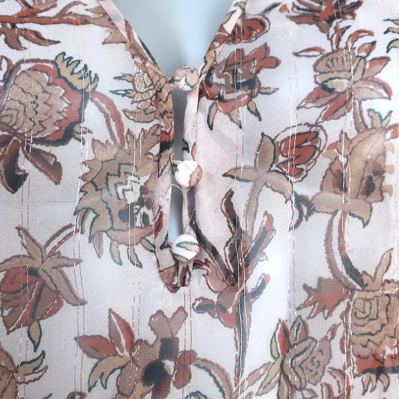 Veronica Beard Blouse Zanita Floral Print Ruffed Chiffon Size 4 Long Sleeve Top