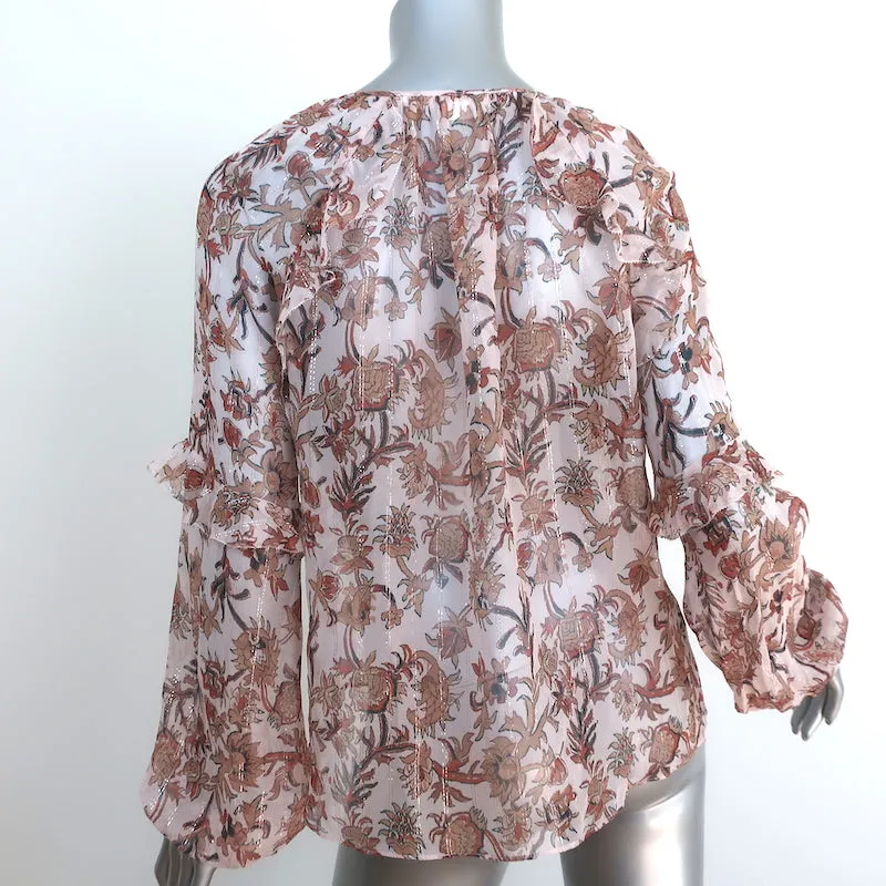Veronica Beard Blouse Zanita Floral Print Ruffed Chiffon Size 4 Long Sleeve Top